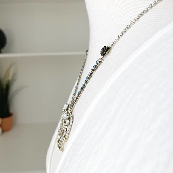 Betsey Johnson Bronze Blue Rhinestone Embellished Bow Statement Necklace - Picture 3 of 5